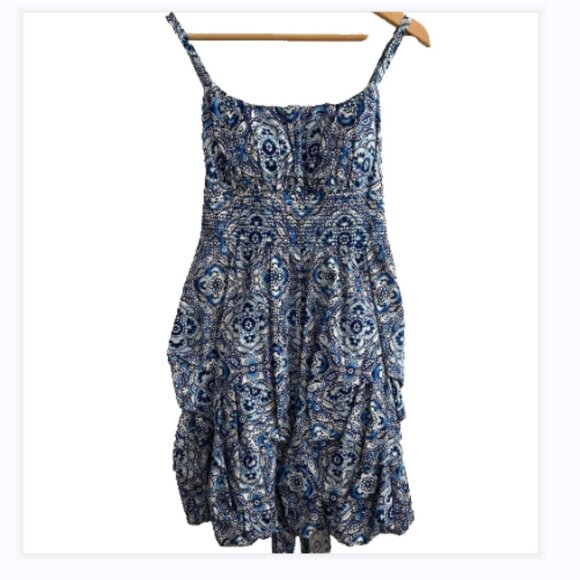 Blue Paisley | Balloon Midi Dress | Size 12 | Cobalt White | Boho Summer Style - Picture 1 of 14